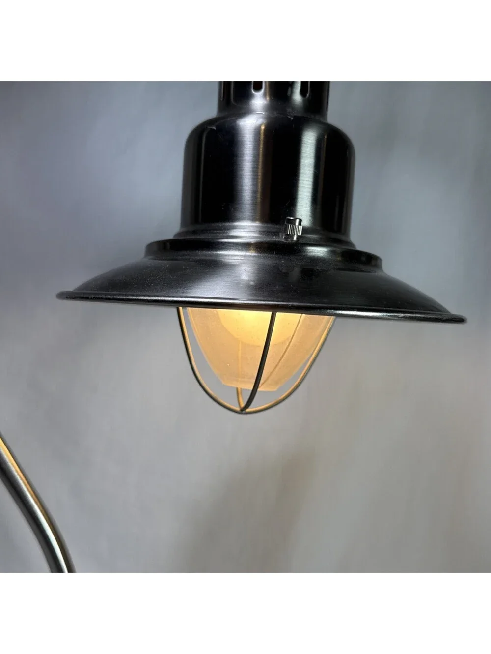 Pottery Barn Brushed Nickel Fisherman Table Lamp Hanging Bulb Cage Industrial